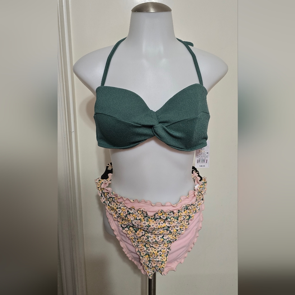 #952 Green and Pink Floral Bikini Set